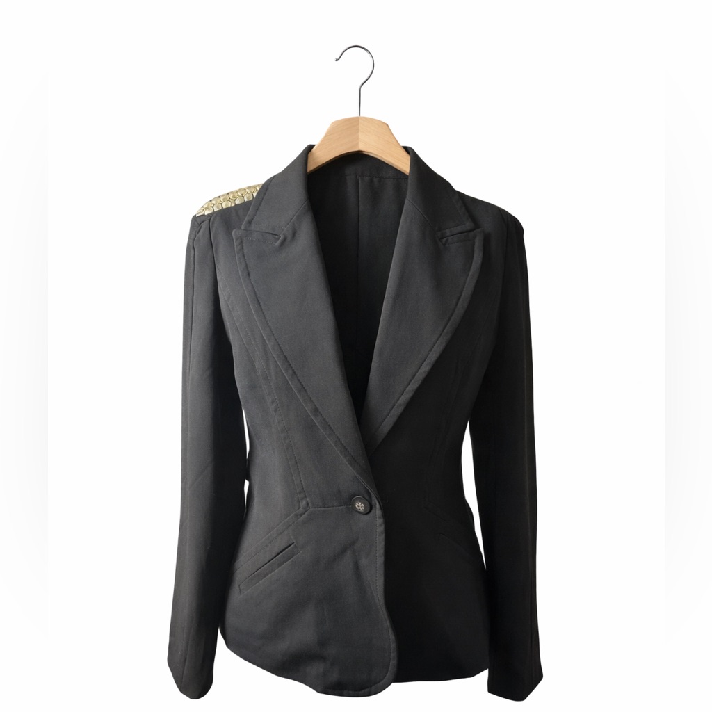 Cache Black Studded Shoulder Blazer Size 6 Career Office Military Chic Nwt